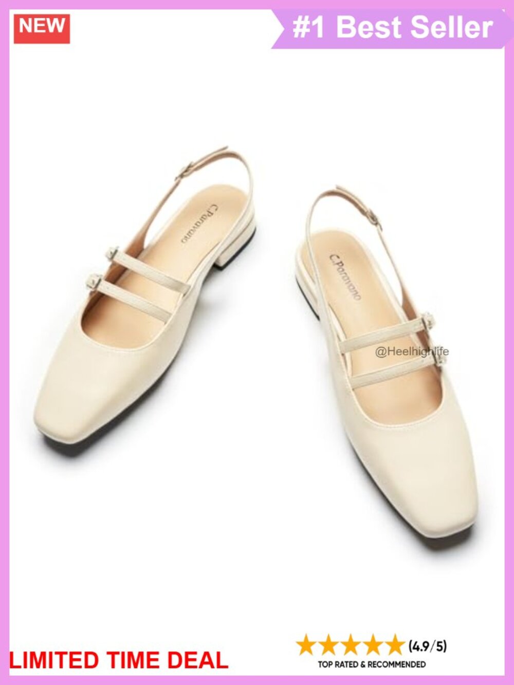 Lambskin Leather Slingback Flats Square Toe Mary Jane Womens Sandals